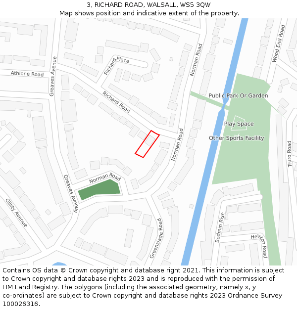 3, RICHARD ROAD, WALSALL, WS5 3QW: Location map and indicative extent of plot