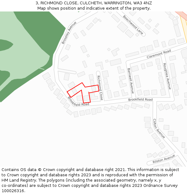 3, RICHMOND CLOSE, CULCHETH, WARRINGTON, WA3 4NZ: Location map and indicative extent of plot