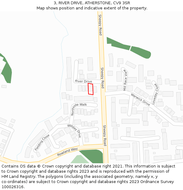 3, RIVER DRIVE, ATHERSTONE, CV9 3SR: Location map and indicative extent of plot