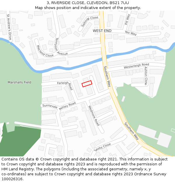 3, RIVERSIDE CLOSE, CLEVEDON, BS21 7UU: Location map and indicative extent of plot