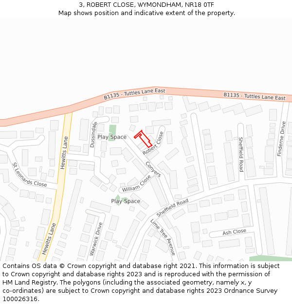 3, ROBERT CLOSE, WYMONDHAM, NR18 0TF: Location map and indicative extent of plot