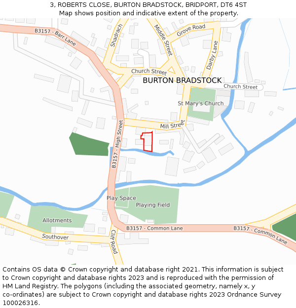 3, ROBERTS CLOSE, BURTON BRADSTOCK, BRIDPORT, DT6 4ST: Location map and indicative extent of plot