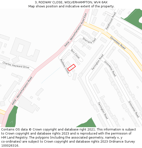 3, RODWAY CLOSE, WOLVERHAMPTON, WV4 6AX: Location map and indicative extent of plot