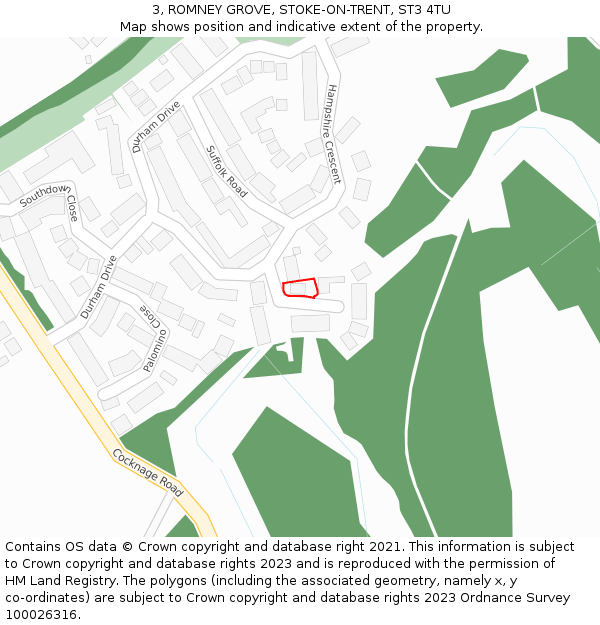 3, ROMNEY GROVE, STOKE-ON-TRENT, ST3 4TU: Location map and indicative extent of plot