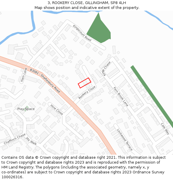 3, ROOKERY CLOSE, GILLINGHAM, SP8 4LH: Location map and indicative extent of plot