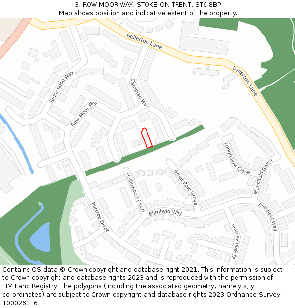 3, ROW MOOR WAY, STOKE-ON-TRENT, ST6 8BP: Location map and indicative extent of plot