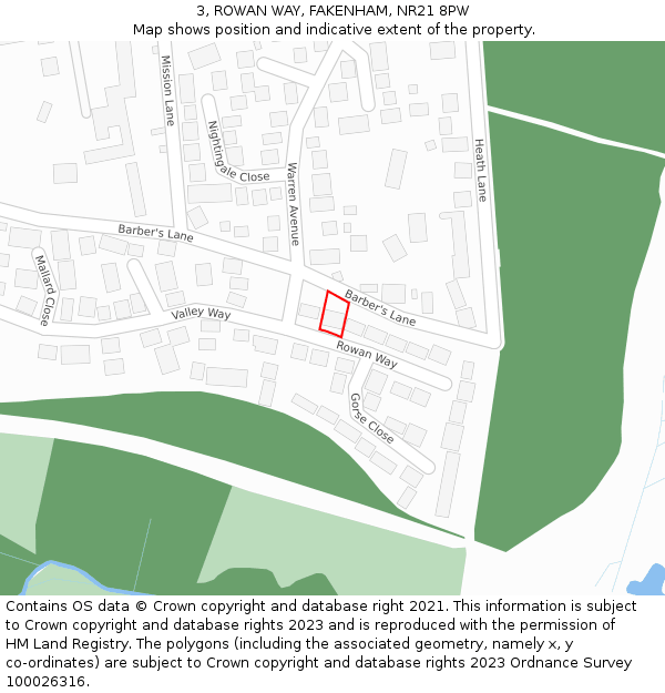 3, ROWAN WAY, FAKENHAM, NR21 8PW: Location map and indicative extent of plot