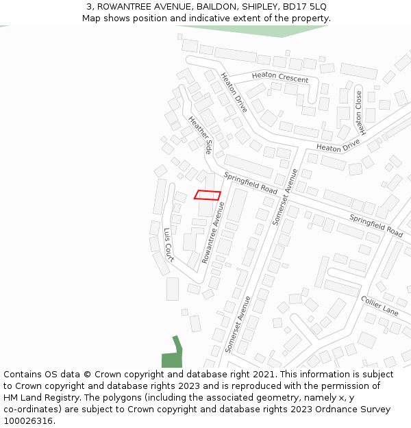 3, ROWANTREE AVENUE, BAILDON, SHIPLEY, BD17 5LQ: Location map and indicative extent of plot