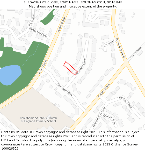 3, ROWNHAMS CLOSE, ROWNHAMS, SOUTHAMPTON, SO16 8AF: Location map and indicative extent of plot