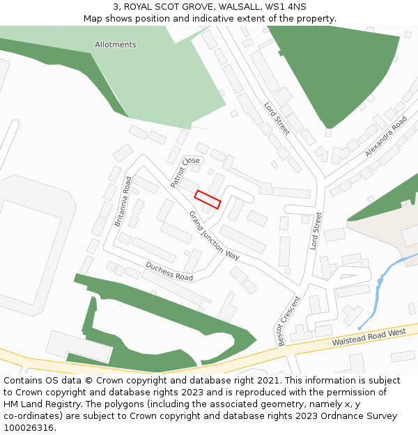 3, ROYAL SCOT GROVE, WALSALL, WS1 4NS: Location map and indicative extent of plot