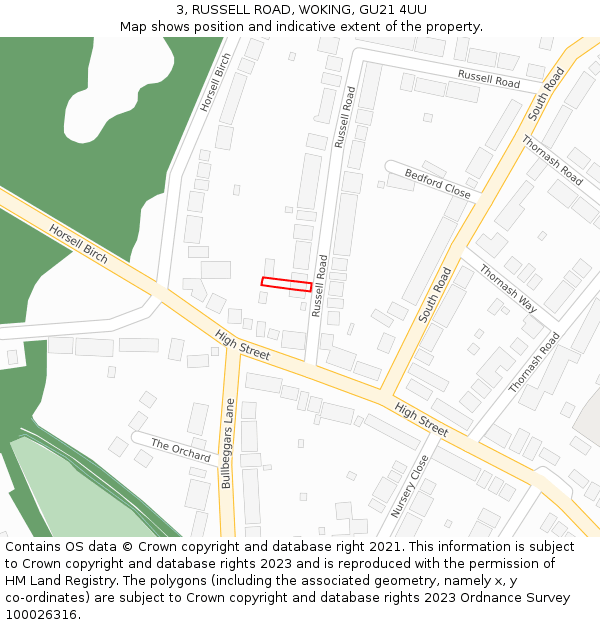 3, RUSSELL ROAD, WOKING, GU21 4UU: Location map and indicative extent of plot