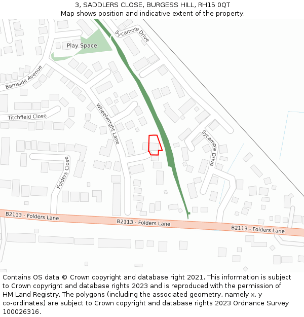 3, SADDLERS CLOSE, BURGESS HILL, RH15 0QT: Location map and indicative extent of plot