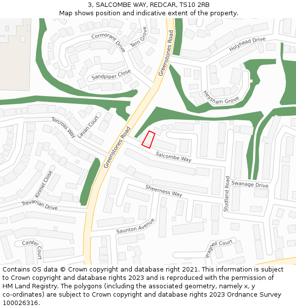 3, SALCOMBE WAY, REDCAR, TS10 2RB: Location map and indicative extent of plot