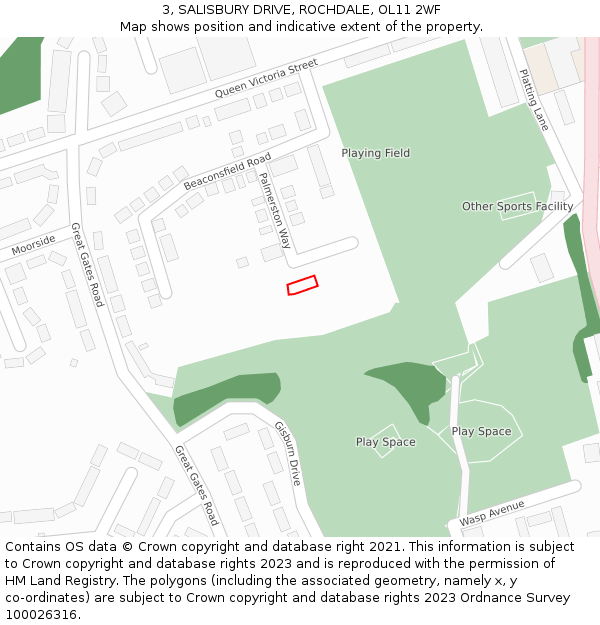 3, SALISBURY DRIVE, ROCHDALE, OL11 2WF: Location map and indicative extent of plot
