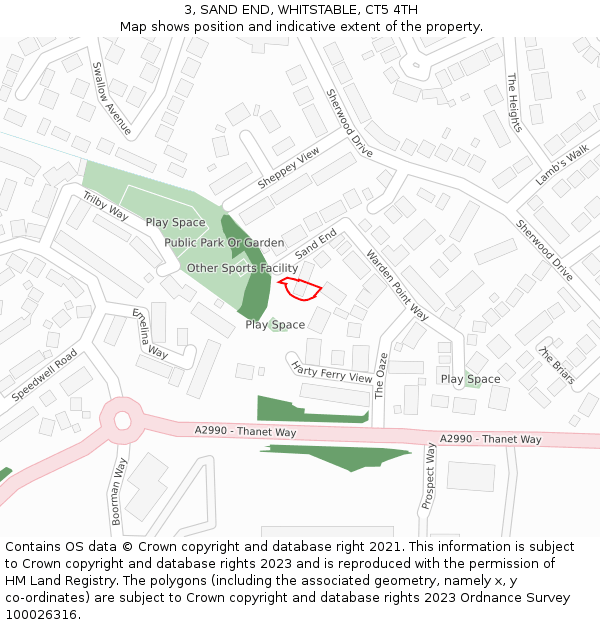 3, SAND END, WHITSTABLE, CT5 4TH: Location map and indicative extent of plot