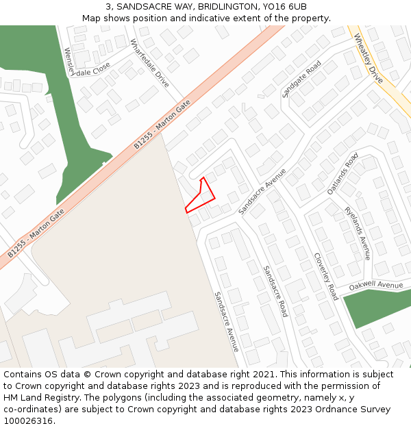3, SANDSACRE WAY, BRIDLINGTON, YO16 6UB: Location map and indicative extent of plot