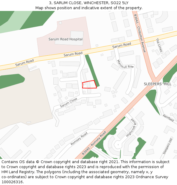 3, SARUM CLOSE, WINCHESTER, SO22 5LY: Location map and indicative extent of plot