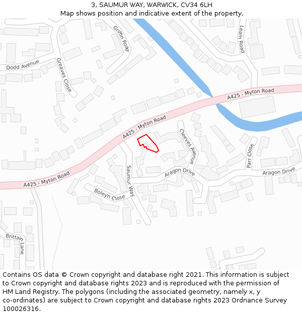 3, SAUMUR WAY, WARWICK, CV34 6LH: Location map and indicative extent of plot