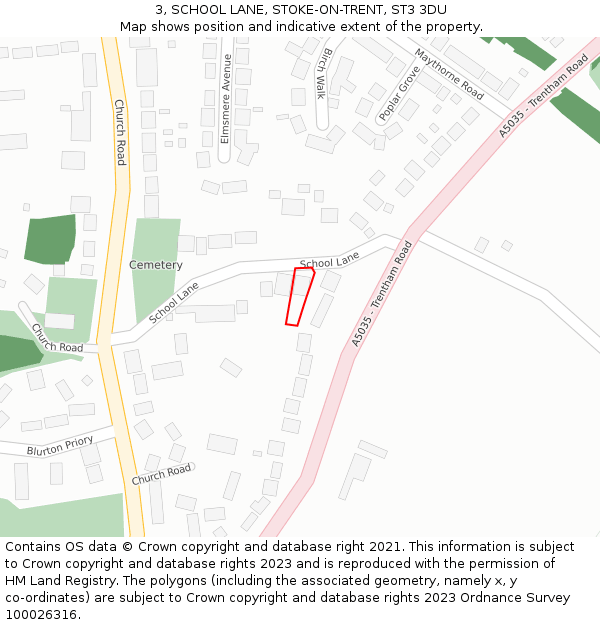 3, SCHOOL LANE, STOKE-ON-TRENT, ST3 3DU: Location map and indicative extent of plot