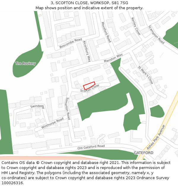 3, SCOFTON CLOSE, WORKSOP, S81 7SG: Location map and indicative extent of plot