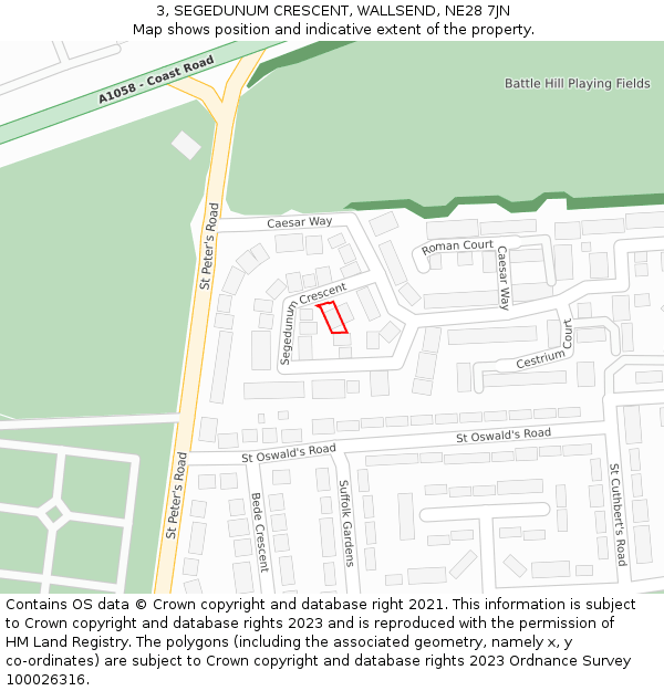 3, SEGEDUNUM CRESCENT, WALLSEND, NE28 7JN: Location map and indicative extent of plot
