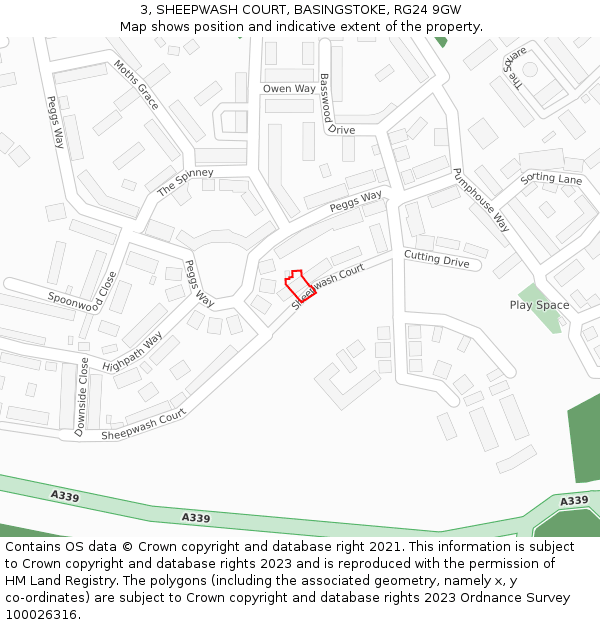 3, SHEEPWASH COURT, BASINGSTOKE, RG24 9GW: Location map and indicative extent of plot