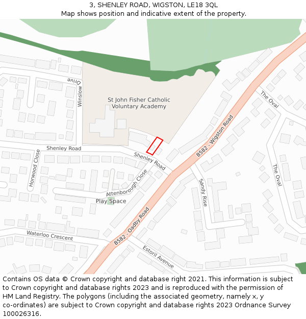 3, SHENLEY ROAD, WIGSTON, LE18 3QL: Location map and indicative extent of plot