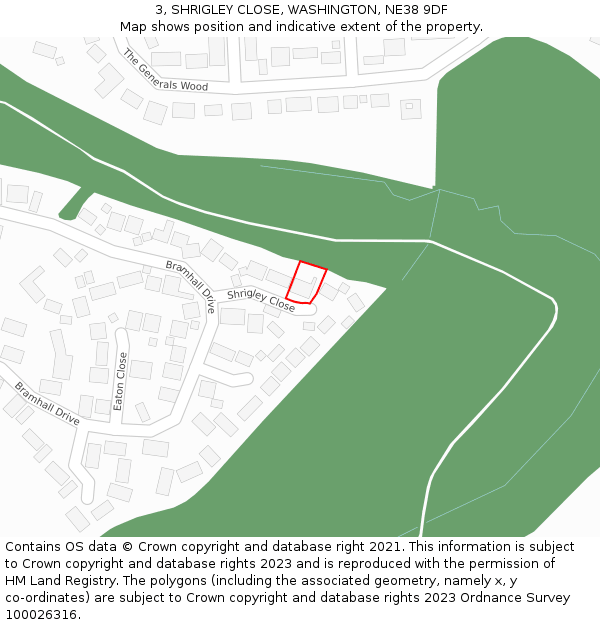 3, SHRIGLEY CLOSE, WASHINGTON, NE38 9DF: Location map and indicative extent of plot