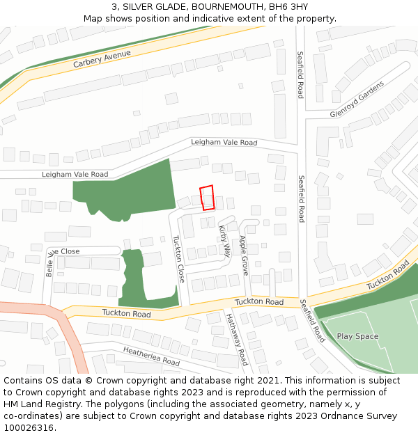 3, SILVER GLADE, BOURNEMOUTH, BH6 3HY: Location map and indicative extent of plot