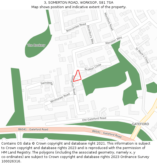 3, SOMERTON ROAD, WORKSOP, S81 7SA: Location map and indicative extent of plot