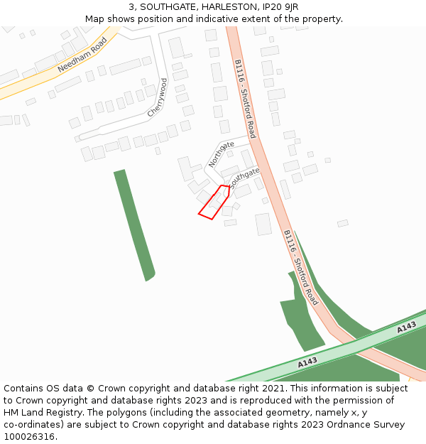 3, SOUTHGATE, HARLESTON, IP20 9JR: Location map and indicative extent of plot