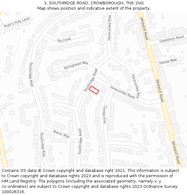 3, SOUTHRIDGE ROAD, CROWBOROUGH, TN6 1NG: Location map and indicative extent of plot