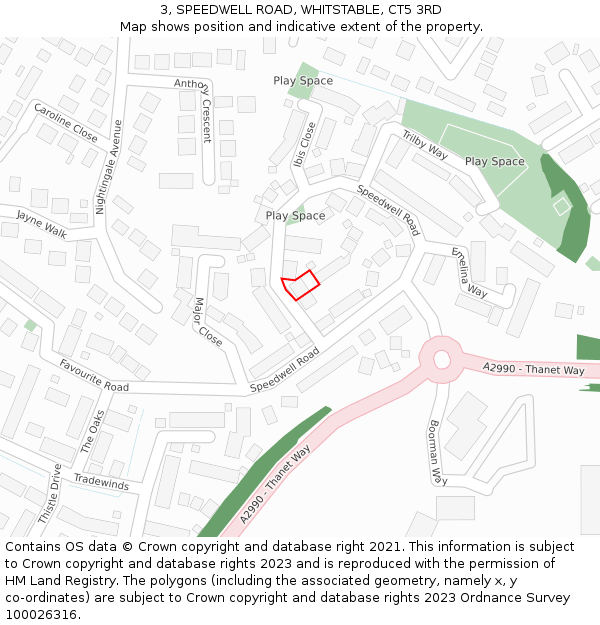 3, SPEEDWELL ROAD, WHITSTABLE, CT5 3RD: Location map and indicative extent of plot