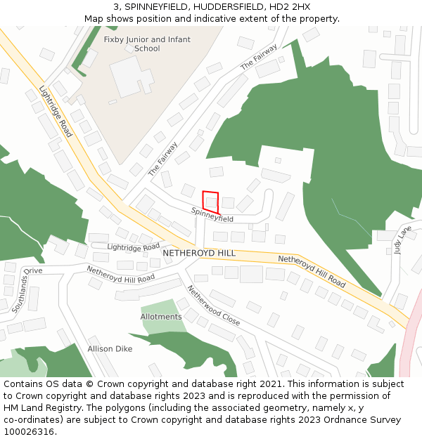 3, SPINNEYFIELD, HUDDERSFIELD, HD2 2HX: Location map and indicative extent of plot