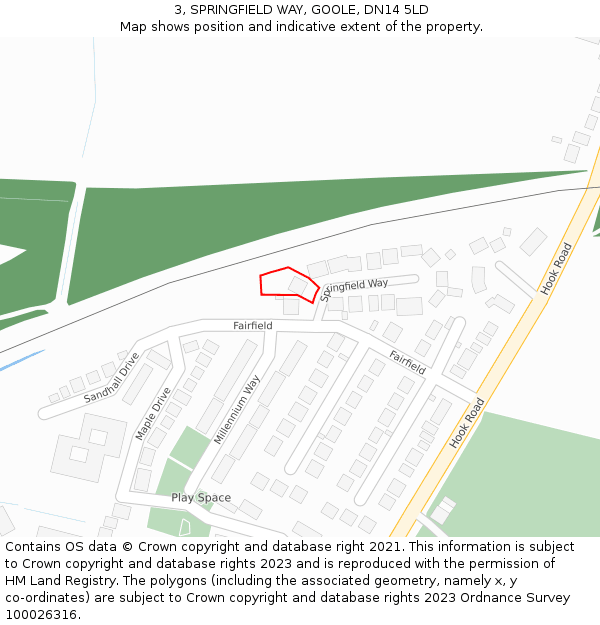3, SPRINGFIELD WAY, GOOLE, DN14 5LD: Location map and indicative extent of plot