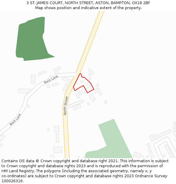 3 ST. JAMES COURT, NORTH STREET, ASTON, BAMPTON, OX18 2BF: Location map and indicative extent of plot