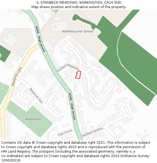 3, STANBECK MEADOWS, WORKINGTON, CA14 3ND: Location map and indicative extent of plot