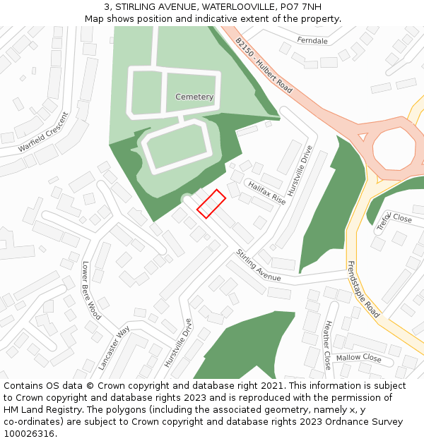 3, STIRLING AVENUE, WATERLOOVILLE, PO7 7NH: Location map and indicative extent of plot