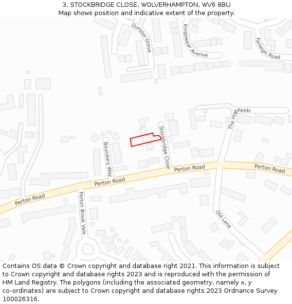 3, STOCKBRIDGE CLOSE, WOLVERHAMPTON, WV6 8BU: Location map and indicative extent of plot