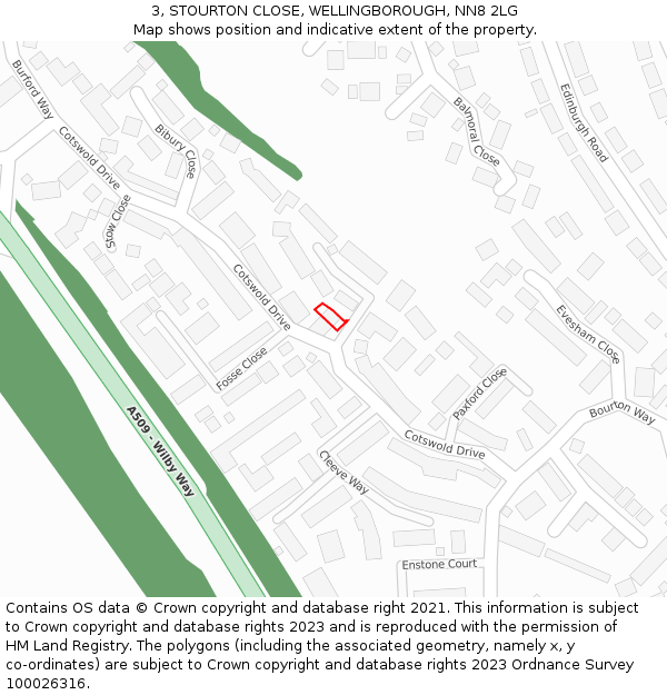 3, STOURTON CLOSE, WELLINGBOROUGH, NN8 2LG: Location map and indicative extent of plot