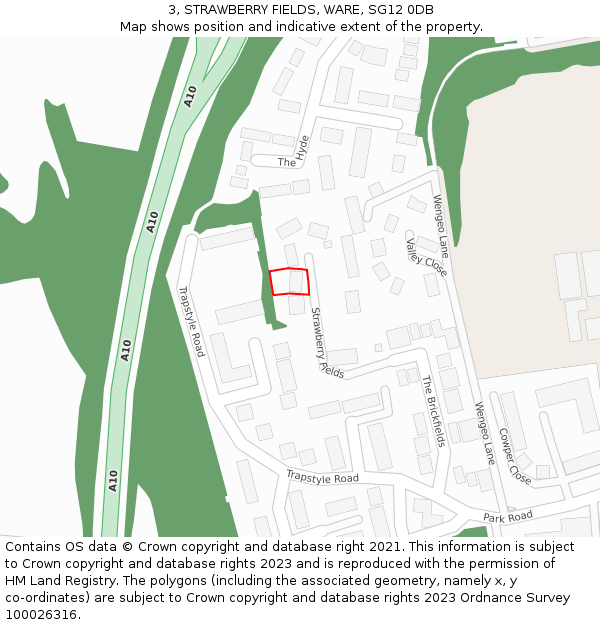 3, STRAWBERRY FIELDS, WARE, SG12 0DB: Location map and indicative extent of plot