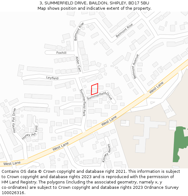 3, SUMMERFIELD DRIVE, BAILDON, SHIPLEY, BD17 5BU: Location map and indicative extent of plot