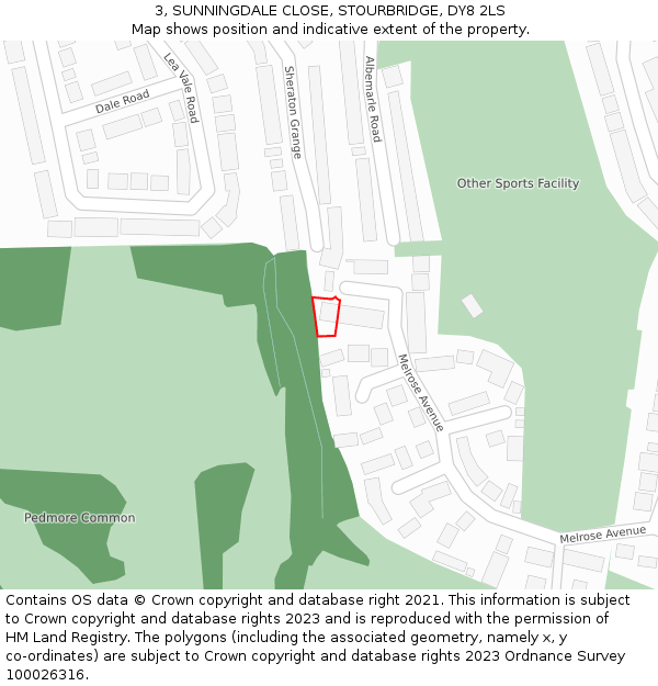 3, SUNNINGDALE CLOSE, STOURBRIDGE, DY8 2LS: Location map and indicative extent of plot