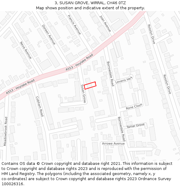 3, SUSAN GROVE, WIRRAL, CH46 0TZ: Location map and indicative extent of plot