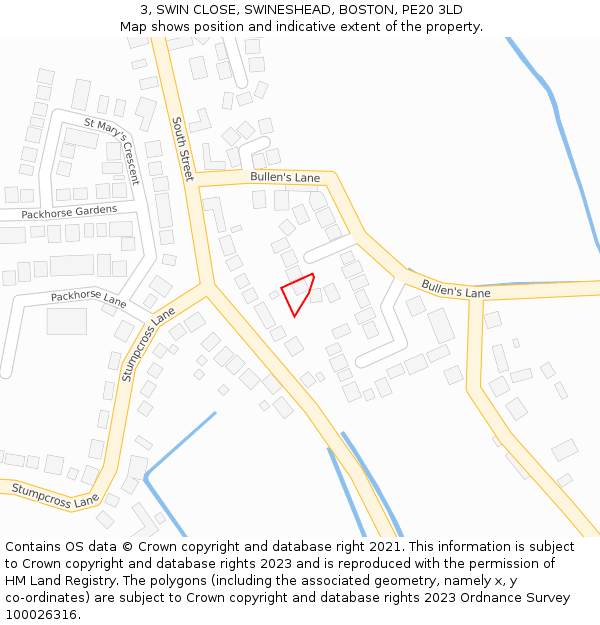 3, SWIN CLOSE, SWINESHEAD, BOSTON, PE20 3LD: Location map and indicative extent of plot