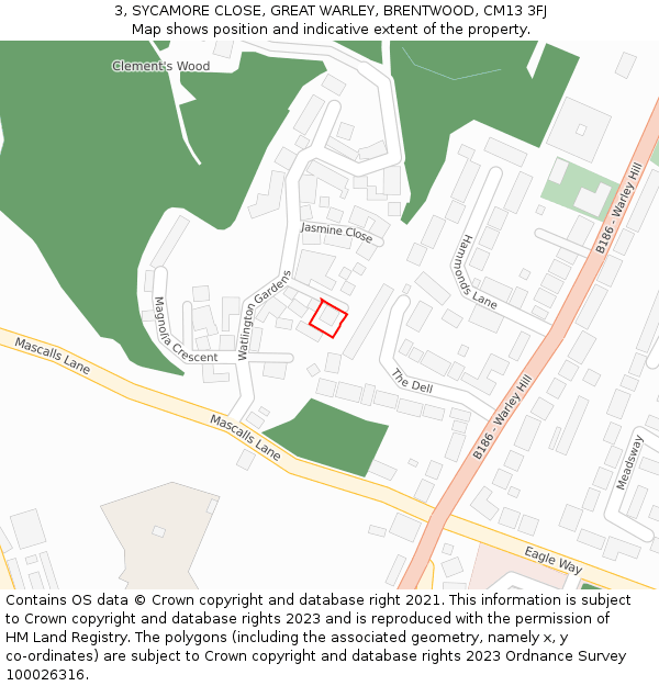 3, SYCAMORE CLOSE, GREAT WARLEY, BRENTWOOD, CM13 3FJ: Location map and indicative extent of plot