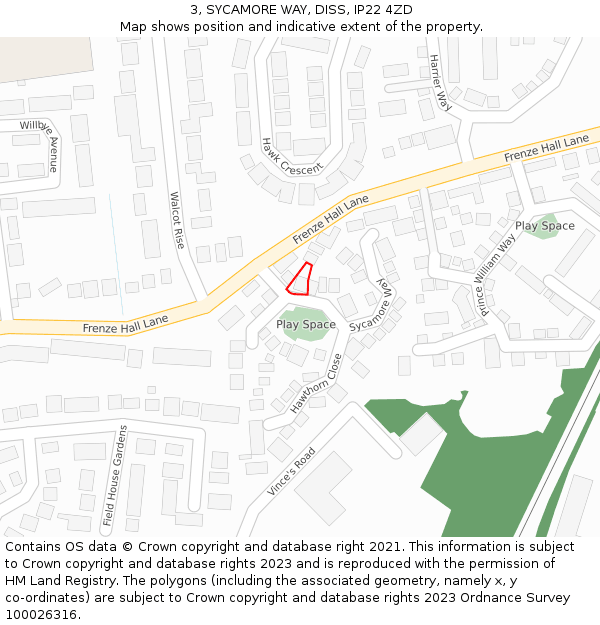 3, SYCAMORE WAY, DISS, IP22 4ZD: Location map and indicative extent of plot