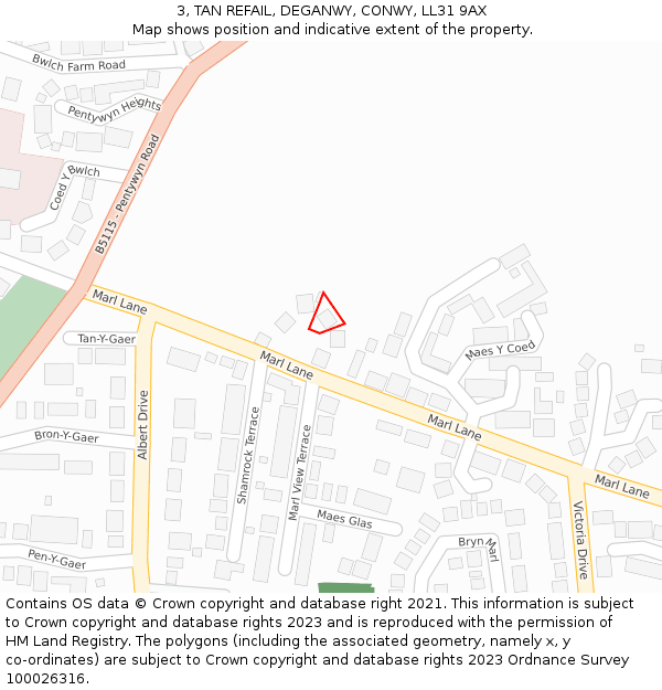 3, TAN REFAIL, DEGANWY, CONWY, LL31 9AX: Location map and indicative extent of plot