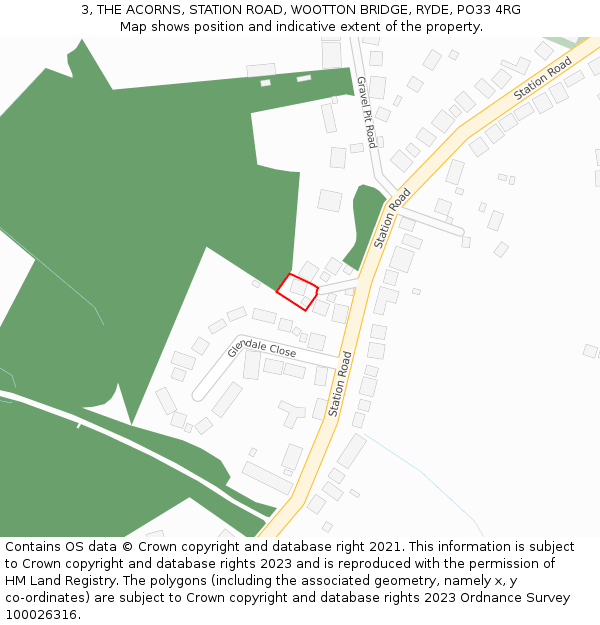 3, THE ACORNS, STATION ROAD, WOOTTON BRIDGE, RYDE, PO33 4RG: Location map and indicative extent of plot