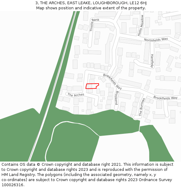 3, THE ARCHES, EAST LEAKE, LOUGHBOROUGH, LE12 6HJ: Location map and indicative extent of plot